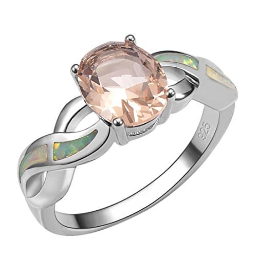 Weinuo Morganite White Fire Opal Silver Gold Filled Ring Size M To T1/2