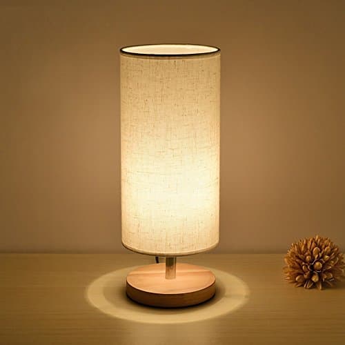 Uus Table Lamp Solid Wood Fabric Led Bedroom Bedside Lamp E27 Bulb Base 14*28CM Warm Light (Energy-Saving A +) (Color : Warm light, Size : A-14*28cm)