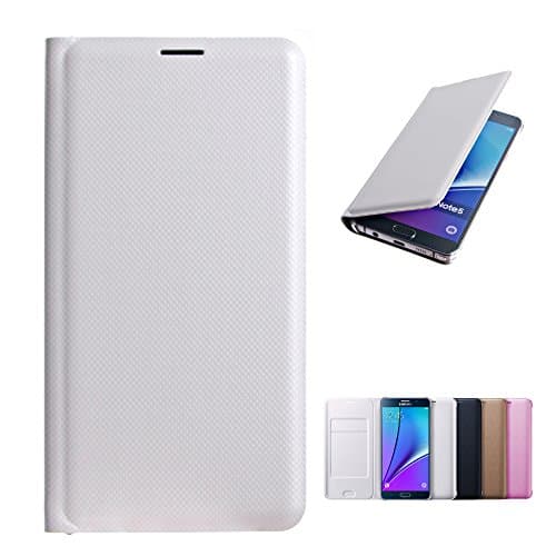 Phone Case for Samsung Galaxy Note 5, White pu Leather Flip Wallet Cover, Full Body Protection to Samsung Note 5 Smartphone, Premium Quality with Card Slot