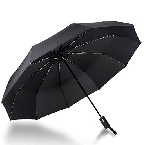 Folding Umbrella [Windproof] [Lightweight] Foldable Travel Golf Umbrella, Auto Open Close 10 Ribs Reinforced Windproof Umbrella [Fast Drying] Portable Rain Umbrella for Men and Women (Black)