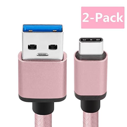 Samsung Galaxy S8 Type C Cable, CeeOne 2-Pack 6.6ft / 2m USB 3.1 Type C Super speed Nylon Braided USB C Charger Cable Cord for Galaxy Note 8 / S8 / S8 Plus, LG G5 / G6, Nokia 8 / 9, Google Pixel / Pixel2 XL, Nexus 5X / 6P, Huawei P9 / P10, Mate 9 / Mate 10, OnePlus 2 / 3 / 5 / 5T and More (6.6ft / 2m, Pink)