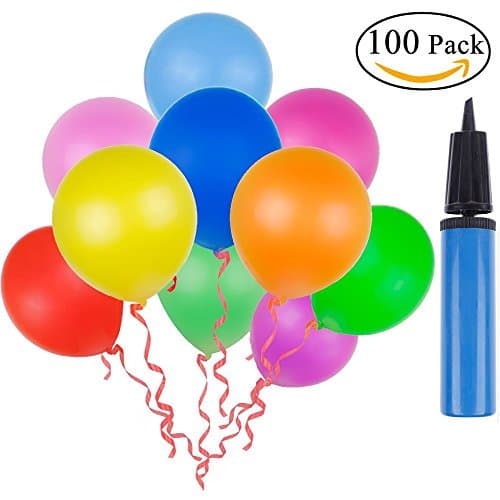 100pc 12" Multi Colour Assorted Bright Color Latex Balloons with a Pump for Party, Birthday, Wedding, Holiday, Anniversary and Celebrations