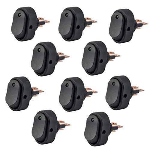 Safeyo 30Amp 12Volt LED ON-OFF Rocker Switch Toggle Triangle Plug Switch for Car Motorcycle Boat Marine (Green, 10-Pack)