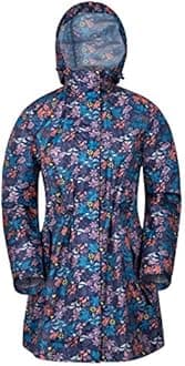 Mountain Warehouse Rain Printed Womens Jacket - Waterproof Raincoat, Taped seams, Lightweight Summer Coat, Breathable Ladies Jacket, Two Pockets - For Cycling, Camping Navy 8