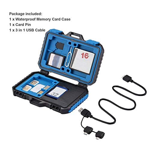 Huihuiya PULUZ Waterproof Memory Card Case Card Reader 3.0 Storage Box For Camera Card-black & blue