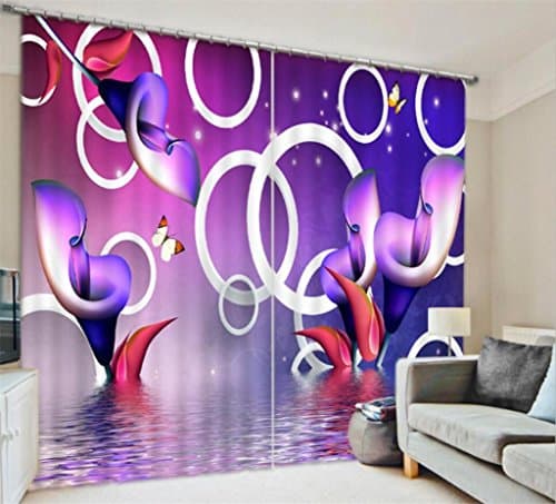 KKLL Curtains Polyester 3D Purple flower Big circle Three dimensional Visual space Blackout Noise Reducing Drape Panels for Bedroom Home Decor Insulated Window Drapes , wide 3.0x high 2.7