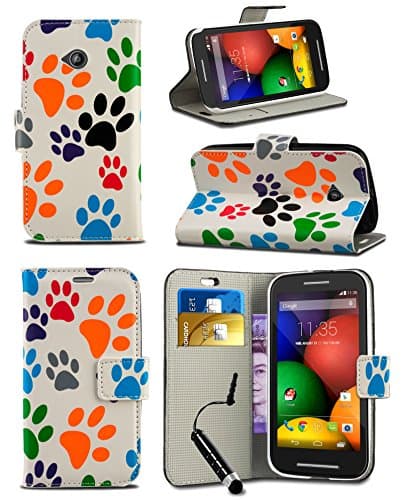 Apple iPhone 7 (4.7 inch) - Fun Colourful Printed Wallet Case Cover Creative Fresh Pattern Design with Integrated Stand & MINI Stylus Pen - Dog Cat Animal Paw Foot Print