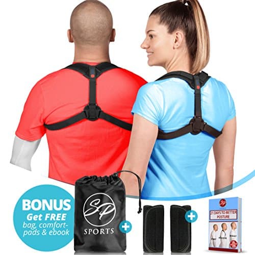 SP Back Posture Corrector for Women Men - Effective and Comfortable Posture Brace - Back Brace - Adjustable Upper Back Straightener - for Improving Posture, back pain &amp; Injury Rehab + eBook