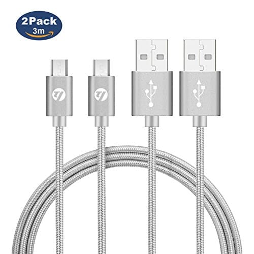 Micro USB Cable Charger, [2pack, 3m] TUOYA Extra Long USB 2.0 A Male to Micro B Android Fast Charging Cables Braided for Samsung Galaxy S3/S4/S5/S6 Edge/S7/S7 Edge, Note 3/4/5, Nexus, LG, HTC Grey