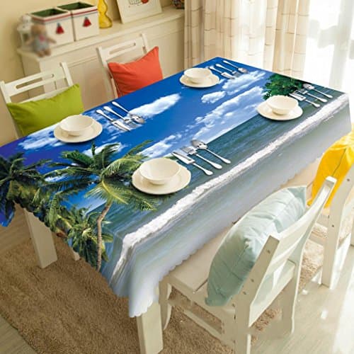 Tablecloth Blue Sky Coconut Tree Dustproof 3D Tasteless Digital Printing Coffee Table Cloth , 60*60cm