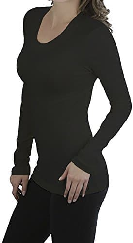 COTTON PICKING GIRLS Women's Basic Solid Color Tee Breathable Soft Long Sleeve Cotton T-shirt (L, Black/O-NECK)