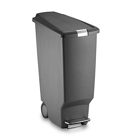Slim Plastic 40-Liter Step-On Trash Can in Grey