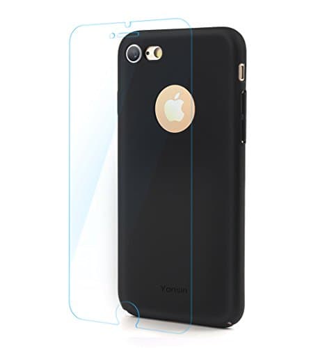 iPhone 7 Matt Case, Yonsin Ultra-thin Light Weight Smooth Touch Slim Fit Flexible PC Protect Cover with 1pc Tempered Glass Screen Protector for Apple iPhone 7 (4.7 inch) (Matt Black)