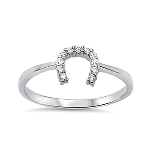 .925 Sterling Silver Lucky Horseshoe Stackable Ring with Cz Accents