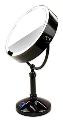 Modern Mirror LED Lighted 7.5" Makeup Mirror With 10X Magnification, Built in Rechargeable Battery &amp; AC Adapter, Black