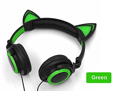 LandRum Cute Cat Ear Headset With Glowing light Bose Headset(green)
