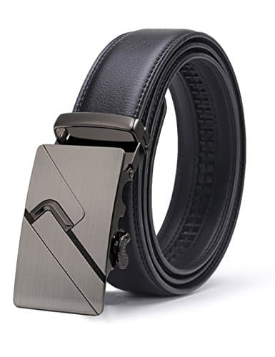 Gnorall Men's Solid Buckle with Automatic Ratchet Leather Belt,  	Adjustable from 26" to 46" Waist, 48/1200mm