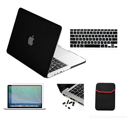 JIFF Rubberized Hard Case Cover for Macbook Air 13 (Model A1369/A1466) with Retina Display with Sleeve Bag + Silicone Keyboard Cover+LCD Clear Screen Protector+Dust Plugs(5 in 1)(Black)