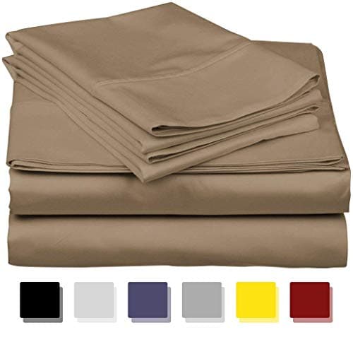 LUXURIOUS BEDDING 1000-Thread-Count 100% Egyptian Cotton Bed Sheets, 4-Pc Upto 18'' Deep Pocket (1 Fitted + 1 Flat + 2 pillowcase) Flat Sheet Super King Size(110x114in.),Taupe