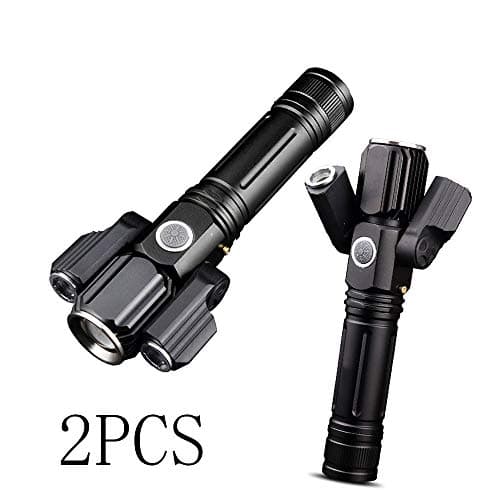 SHENGY USB Charging LED Tactical Flashlight, with 3 Head,Rechargeable Portable Waterproof,4 Modes and Adjustable Focus Torch for Camping Hiking Cycling,C