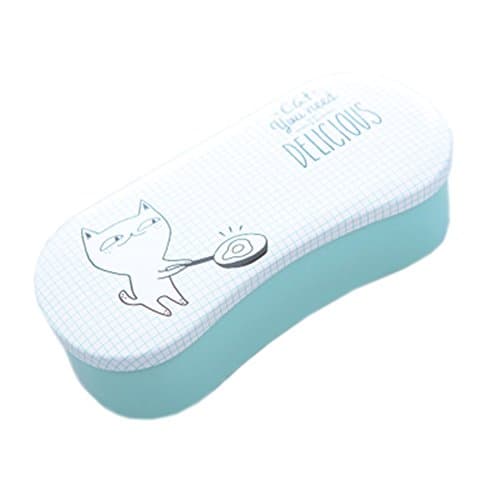 Cute Cartoon Pattern Creative Tinplate Iron Eyeglasses Case for Men and Women, Small Cat, Blue