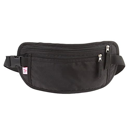 Shopper Joy Flat Belt Bag with RFID Blocking Security Money Belt Waist Bum Bag Against Data Theft Credit Card Passport for Jogging Hiking – Black