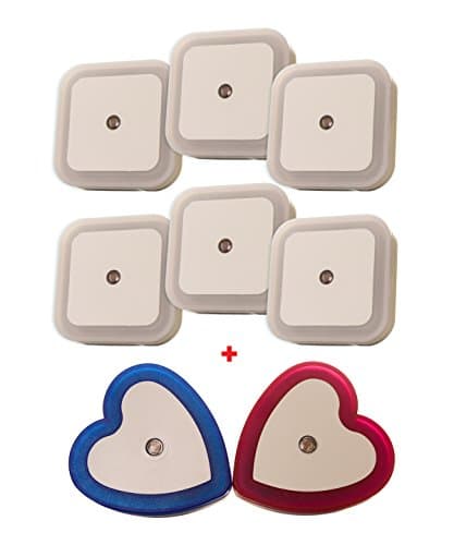 ERT 0.5W Plug In LED Night Light Lamp with Smart Auto ON/OFF Sensor, 8 Pack, White Blue Pink
