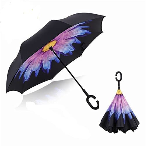 Inverted Umbrella, AROMEE Double Layer UV &amp;Rain Proof Reverse Folding Umbrella for Car Rain Outdoor