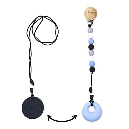 1 Smooth +1 Rough Funny Teether toy &Pendants Necklace,Replacebale for Multi Use,Drooling &Teething Pain Reduce.100% BPA Free-Blue