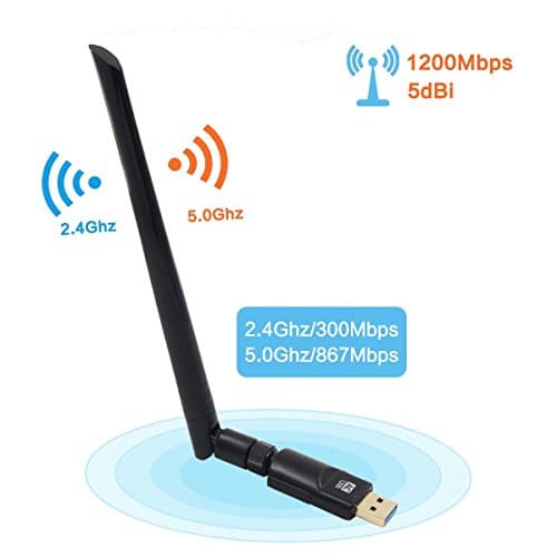 USB Wifi Adapter 1200Mbps, USB 3.0 Wireless Network Wifi Dongle with 5dBi Antenna for PC /Desktop/Laptop/Tablet,Dual Band 2.4G/5G 802.11 ac,Support Windows 10/8/8.1/7/Vista/XP/2000, Mac OS