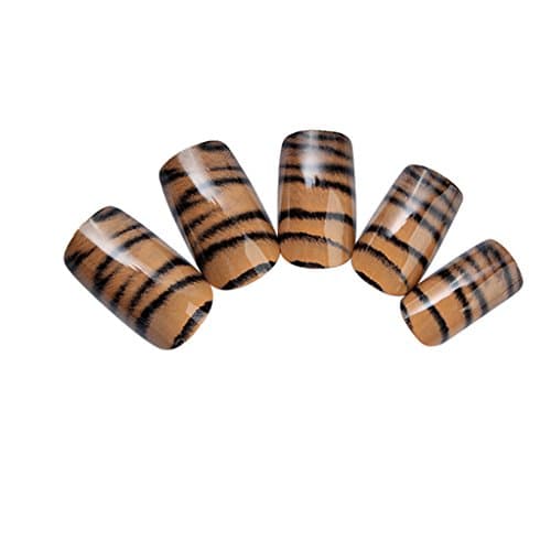 Nadeco Artificial Nails,Tiger Stripe Pattern,Brown Color,24 Nail Covers 12 Size
