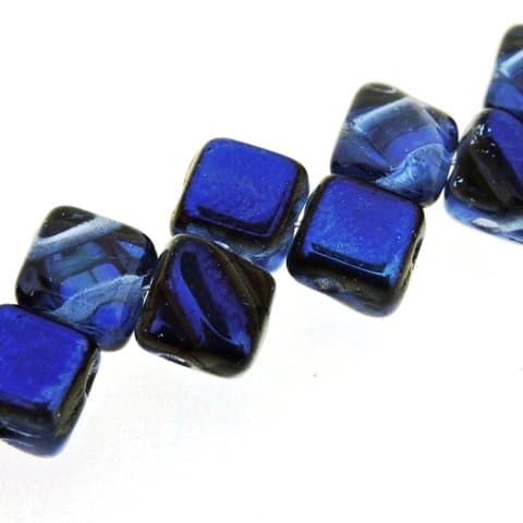 Czech Silky Beads Glass 2-hole Diamond-shape Diagonal Tile Beads 6mm - Sapphire Azuro (40)