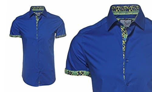 Suslo Couture Men's Slim Fit Strech Short Sleeve Solid Button Down