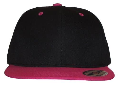 NGH Premium Plain Two-Tone Flat Bill Snapback Hat - Baseball Cap (Black/Hot Pink)