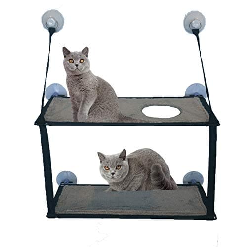 ANPI Cat Hanging Bed, Hammock Bed Window Perch Bed Seat with Suction Cup, Comfortable Durable Solid Save Space Easy to Clean Install Different Designs, Double Layers, Grey