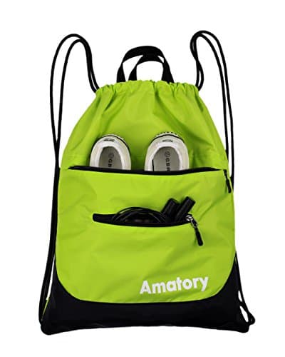 Amatory Drawstring Backpack Sports Gym Waterproof String Bag Cinch Sack Sackpack Gymsack (Green)
