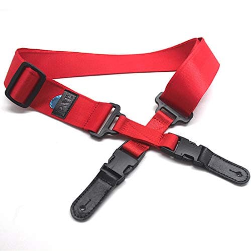 Guitar Strap with Unique Buckle Design & Pick Holder, Solid Color Nylon Cliplock Electric Guitar Strap (Red)