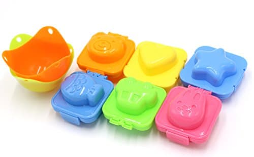 8 Pack - 6 PCS Egg Sushi Rice Mold Adorable Rabbit Bear Fish Car Star Heart Shape Egg Mould - 2 PCS Silicone Egg Poacher Cups