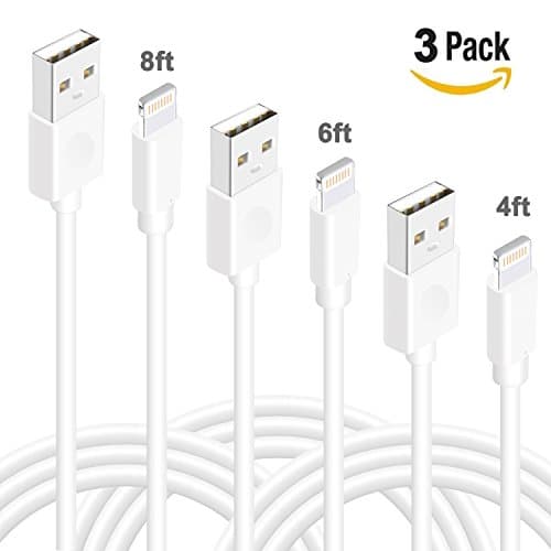 iPhone Cable Nikolable iPhone Charging Wire 3 Pack (4ft 6ft 8ft ) High Speed Charging Cord USB Lightning to USB Cable for iPhone X iPhone 8 7 7 Plus 6 6 Plus iPad Mini Air Pro and More (White)