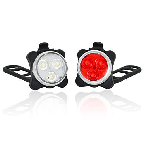 USB Rechargeable Bike Light Set,Super Bright LED,4 Light Mode Options,Waterproof Bike Headlight and Taillight Combination(Includes USB Cable)
