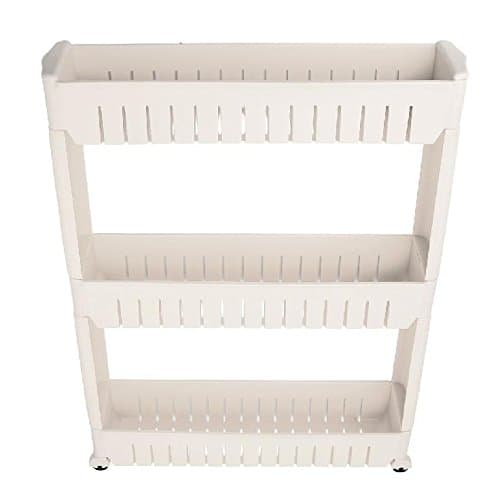 Slide Out Storage Tower 3 Tier Rolling Castor Kitchen Trolley Spice Rack Bathroom Organizer Bedroom Storage Shelf (grey)
