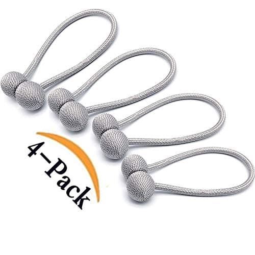 BESYL Magnetic Curtain Tiebacks, Concise Style Drape Tie Backs, Decorative Rope Holdbacks Curtain Buckles, 4 PCS (Grey)