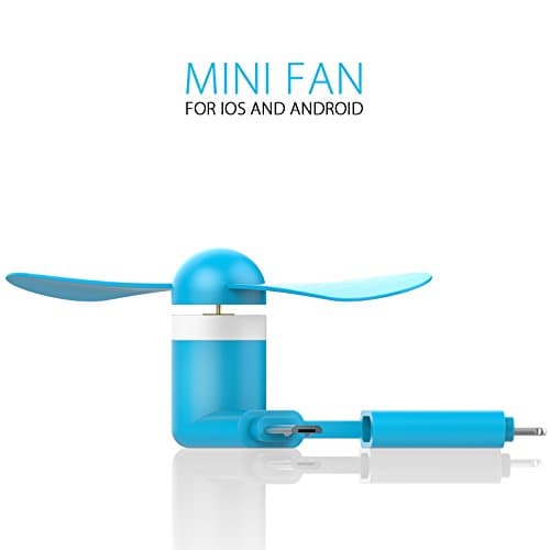 Jesdo 2 in 1 USB mini Portable Powered Fan, Micro USB OTG/ 8-Pin USB Cooling Fan for iso Android Smart Phone (Blue)