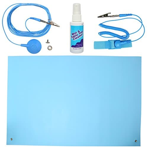 ESD High Temperature Mat Kit | 24" x 36" | Sky Blue | With (1) ESD Wrist Strap, (1) ESD Grounding Cord, (1) Bottle of Mat Cleaner