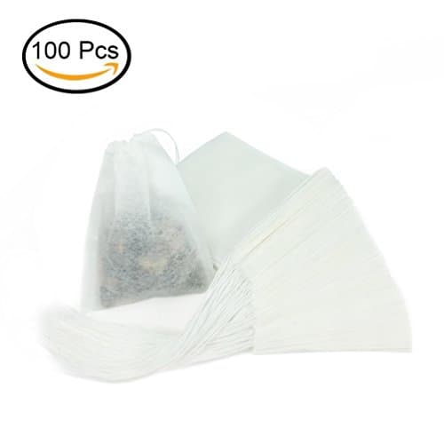 100 Pcs Tea Filter Bags, Disposable Empty Tea Infuser Bag with Drawstring Safe & Natural Material for Loose Leaf Tea and Coffee 2.36 x 3.15 inch - Give 2Pcs Tea bag holders (White)