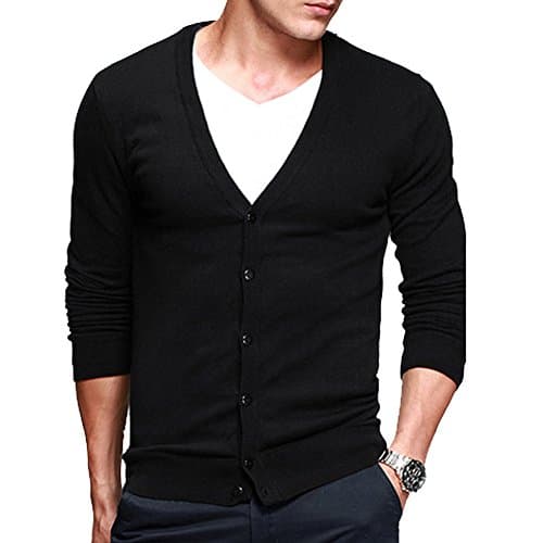 Men's Basic Long Sleeve Button Down V Neck Knitted Cardigan Black Tag 3XL - US XL