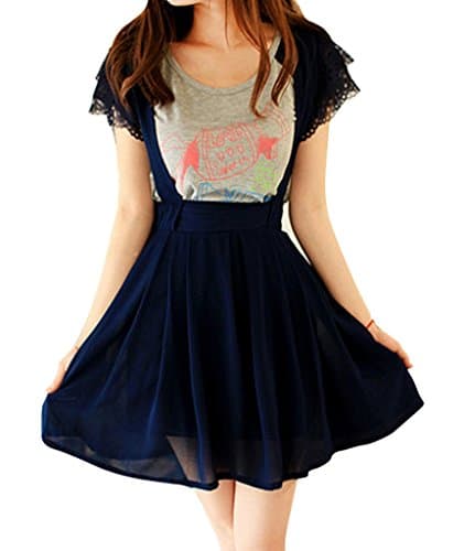 Rita.MK Women's Preppy Bouffancy Ruffle Pull-on Gallus Chiffon Skirt