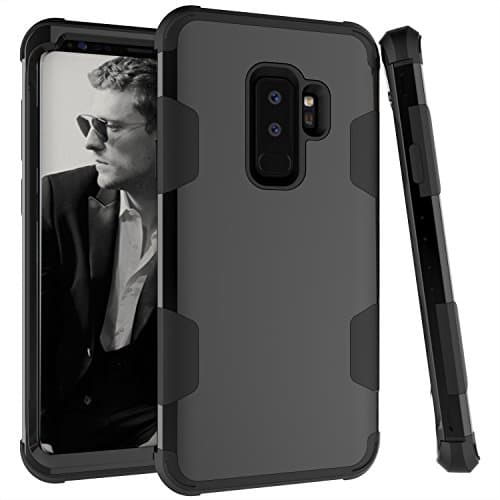 Samsung Galaxy S9 Plus Case, Ankoe Three Layer [Shockproof] Hybrid Sturdy Hard Plastic+Soft Silicon Rubber Full-Body Protective Case Cover for 6.2 Inch Galaxy S9+ 2018 (Black)