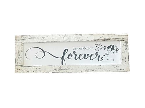 Off-White And Grey Distressed Framed Canvas, "We Decided on Forever", 35" x 12".