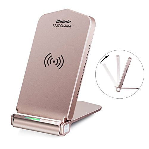iPhone X Wireless Charger, Bluenin Foldable Fast Wireless Charging Pad Stand for Samsung Galaxy Note 8 S8 S8 Plus S7 Edge S6 Edge Plus Note 5, Standard Charge for iPhone X iPhone 8/ 8 Plus (Rose Gold)